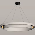 Modern Circular White Pendant Light with Illuminated Ring and Black Suspension Cables