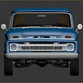 Classic Blue Pickup Truck With Retro Design On Reflective Dark Surface