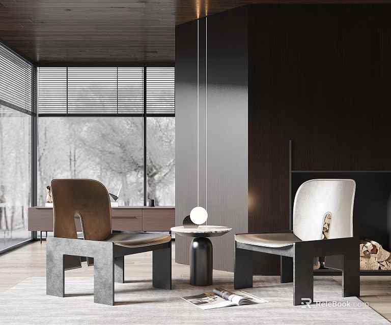 Elegant Modern Kitchen Table And Chair Set With Marble Top And Metal Frame 3d model 