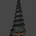 Futuristic Mechanical Weapon with Spiral Metal Structure and Orange Accents