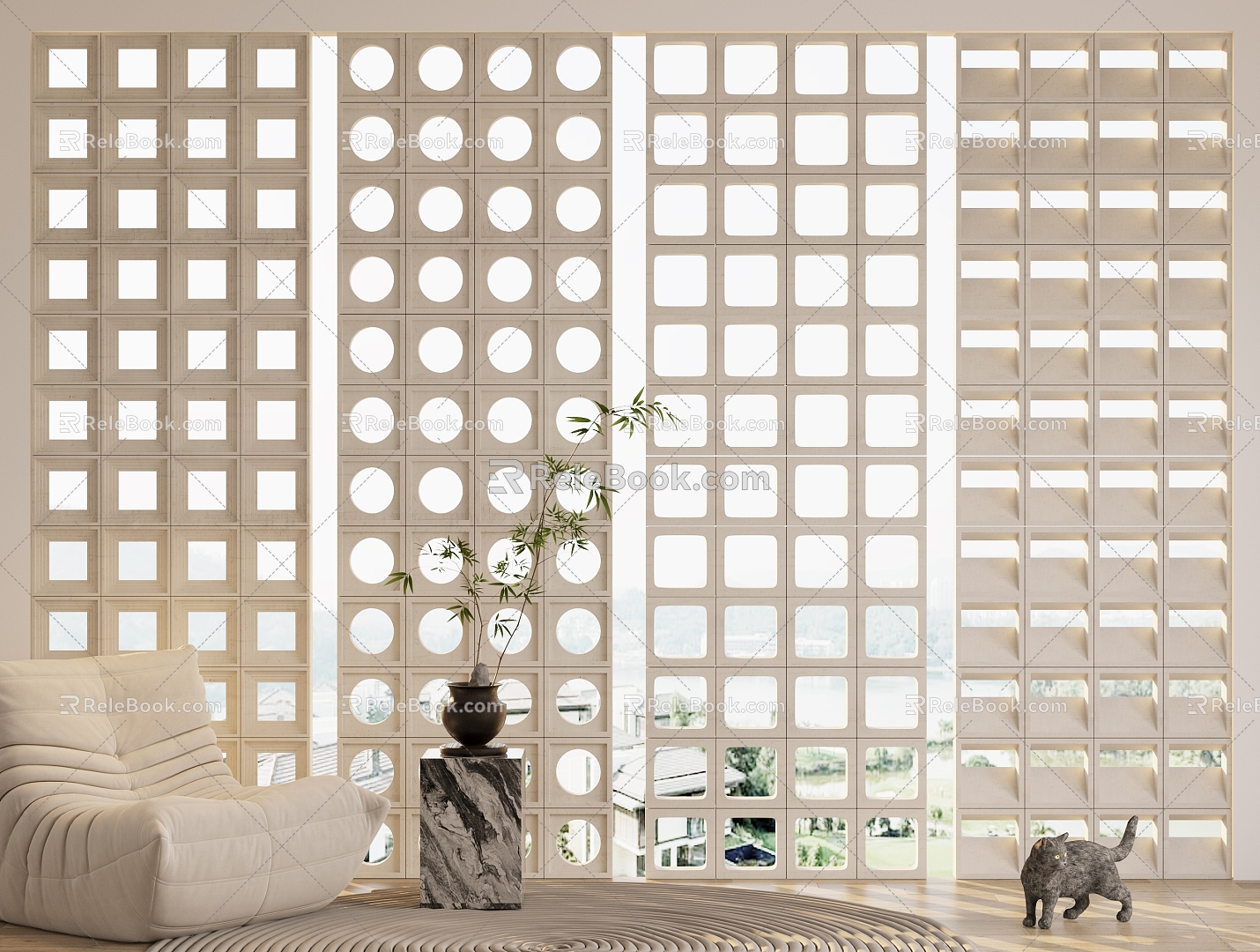 Cement Brick Partition Prefabricated Hollow Cement Brick Screen Tile Hollow Brick Silent Cream Wind Cement Brick model