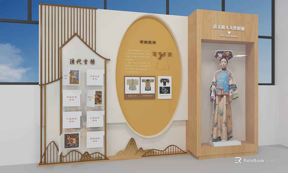 Campus Culture Wall With Relief Patterns Costume Model Display Cabinet And 3d model 