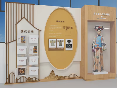 Campus Culture Wall With Relief Patterns Costume Model Display Cabinet And 3d model