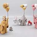 Colorful Elephant and Rabbit Plush Dolls with Heart Shaped Balloons and Stacked Books