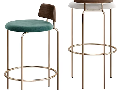 Modern Bar Stools With Green Upholstered Seat White Cushioned Top And Metal Frame 3d model