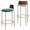 Modern Bar Stools With Green Upholstered Seat White Cushioned Top And Metal Frame