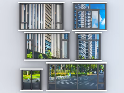 Modern Casement Windows For Building Exterior With Urban And Green Landscape Views 3d model