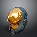 Futuristic Sci Fi Weapon With Golden Gray Metallic Helmet Shaped Mechanical Design