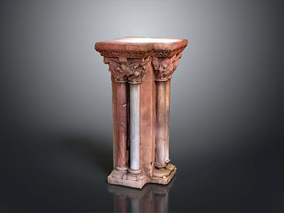 Landscape View Featuring Classical Carved Red Stone Column with White Vertical Accents 3d model