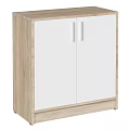 Modern Entryway Console Cabinet With White Doors And Light Wood Frame