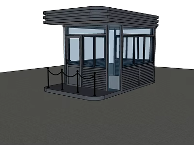 Modern Security Guard Booth With Glass Windows Metal Structure And Rope Barrier 3d model