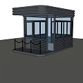 Modern Security Guard Booth With Glass Windows Metal Structure And Rope Barrier