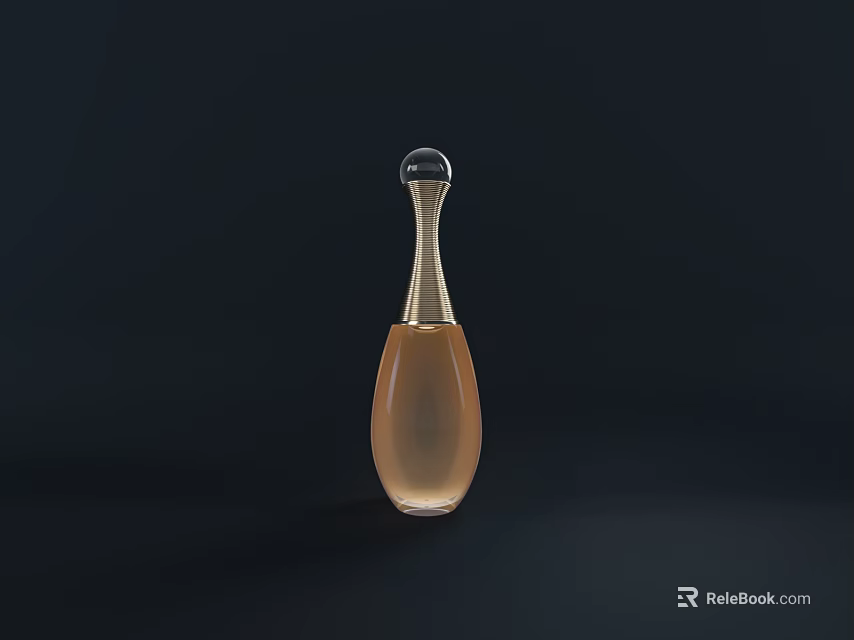 Elegant Brown Perfume Bottle With Slim Body And Black Spherical Cap On Dark Background 3d model 