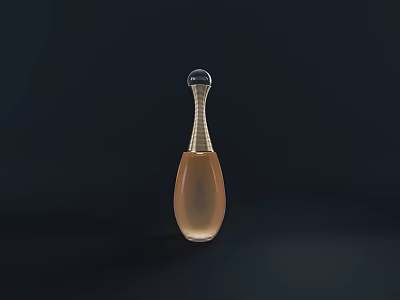 Elegant Brown Perfume Bottle With Slim Body And Black Spherical Cap On Dark Background 3d model