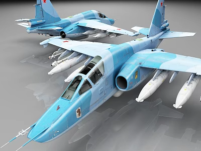 Blue Fighter Jet Models With Mounted Missiles And Detailed Exterior Design 3d model