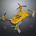 Yellow Space Drone With Four Propellers For Cosmic Exploration Missions