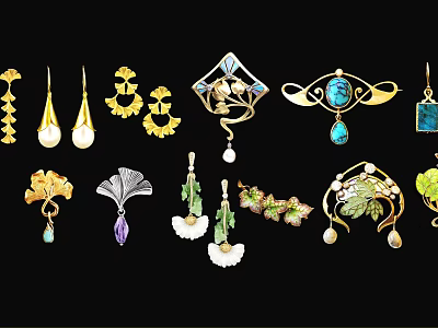 Exquisite Vintage Jewelry Collection With Gold Pearl Turquoise And Gemstone Accents 3d model