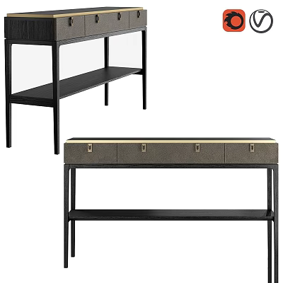 Stylish Modern Functional Table Featuring Black Frame Gray Drawers Metal Handles And Lower Shelf 3d model