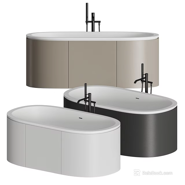 Modern Freestanding Bathtubs in Different Colors with Black Faucets and Sleek Design 3d model 