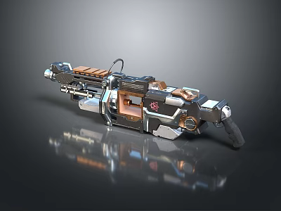 Futuristic Sci-Fi Weapon With Detailed Metallic Components Barrel Grip And Orange Accents 3d model