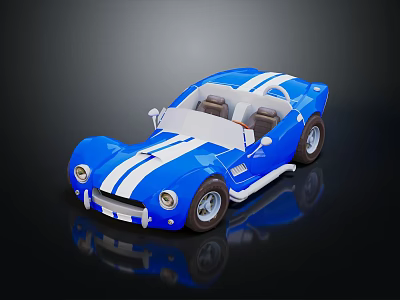 Blue and White Convertible Sports Car with White Stripes and Open Top Design 3d model