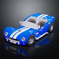 Blue and White Convertible Sports Car with White Stripes and Open Top Design