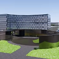 Modern Sales Office Building With Green Roof Curved Design And Courtyard Water Feature