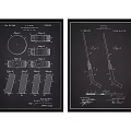 Vintage Technical Patent Design Drawings With Mechanical Parts And Blueprints