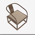 Minimalist Accent Chair With Wooden Frame Curved Armrests And Beige Fabric Seat