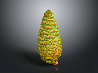 Green Cone Shaped Exotic Fruit With Vibrant Orange Spots And Textured Surface 3d model