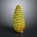 Green Cone Shaped Exotic Fruit With Vibrant Orange Spots And Textured Surface