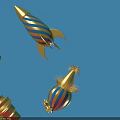 Gold And Blue Striped Commercial Equipment With Rocket Shape And Tasseled Sphere Design