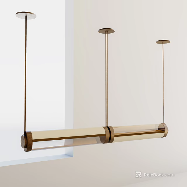 Modern Minimalist Brass Linear Pendant Light With Tubular Design And Sleek Lines 3d model 