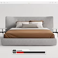 Modern Double Bed With Gray Upholstered Frame Brown Bedding And Side Tables 3d model