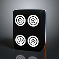 Modern Black Square Decorative Object With Four White Circular Target Like Patterns