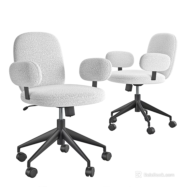 Two Light Colored Upholstered Office Chairs With Armrests And Five Star Caster Bases 3d model 