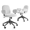 Two Light Colored Upholstered Office Chairs With Armrests And Five Star Caster Bases