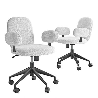 Two Light Colored Upholstered Office Chairs With Armrests And Five Star Caster Bases 3d model