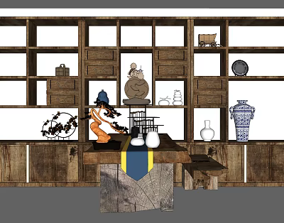 New Chinese Decorations Tea Table Antique Rack 3d model