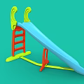Brightly Colored Children's Slide With Blue Slide Surface Orange Ladder And Green Top