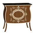 Elegant Wooden Decorative Cabinet With Carved Patterns Oval Panel Black Top And Slender Legs