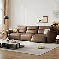 Three Seater Leather Sofa In Living Room With Coffee Table Wall Art And Floor Lamp