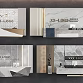 Modern Reception Background Wall Interior Design With Company Logo Marble Desk And Metal Strips