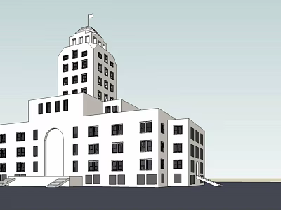 White Classical Office Building With Tower Structure Symmetrical Design And Multiple Windows 3d model