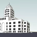 White Classical Office Building With Tower Structure Symmetrical Design And Multiple Windows