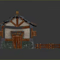 Cartoon Style Traditional Small House With Red Roof And Wooden Fence