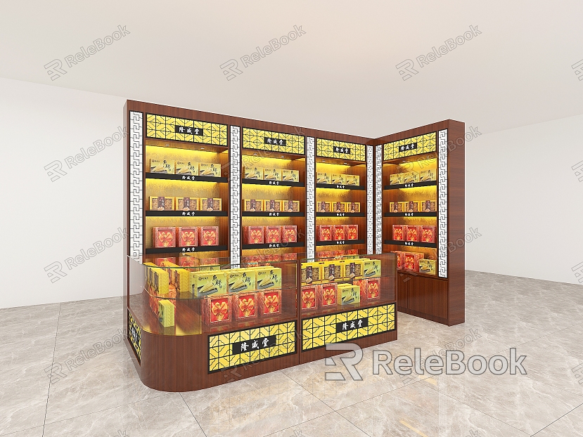 Solid Wood Ginseng and Antler Cabinet Health Products Glass Cabinet Display Cabinet Ginseng and Antler Tea Display Container Supermarket Shelf Tobacco and Wine Cabinet model