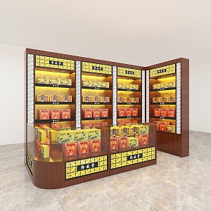 Solid Wood Ginseng and Antler Cabinet Health Products Glass Cabinet Display Cabinet Ginseng and Antler Tea Display Container Supermarket Shelf Tobacco and Wine Cabinet 3d model