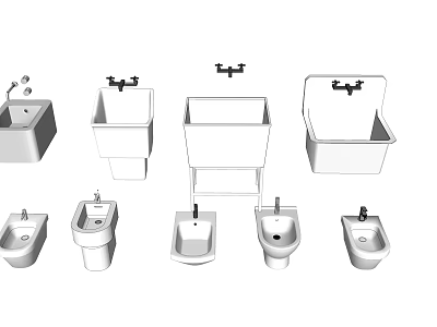 Various Bathroom Fixtures Collection Featuring Sinks Toilets And Faucet Designs 3d model