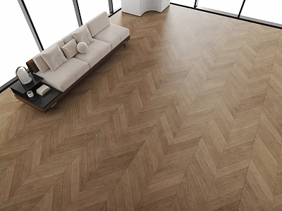 Herringbone Wooden Flooring in Modern Living Room with Sofa and Coffee Table 3d model